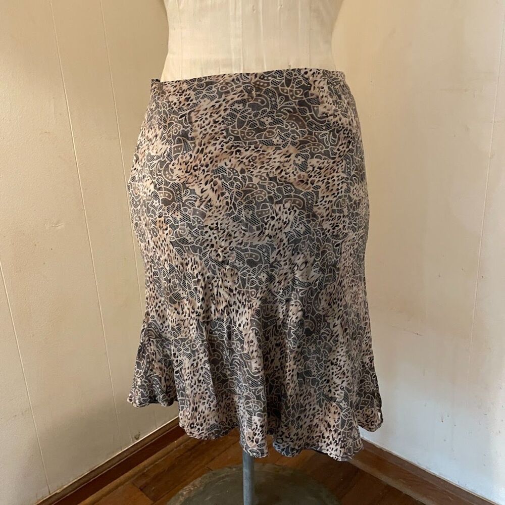 Vintage y2k Whimsigoth Fairycore LACE ANIMAL PRINT Silk Skirt sz 10